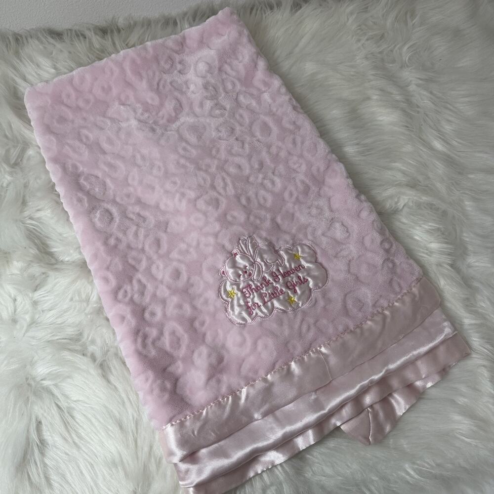 Baby Starters Pink Plush Blanket Thank Heaven For Little Girls Angel Bear Satin